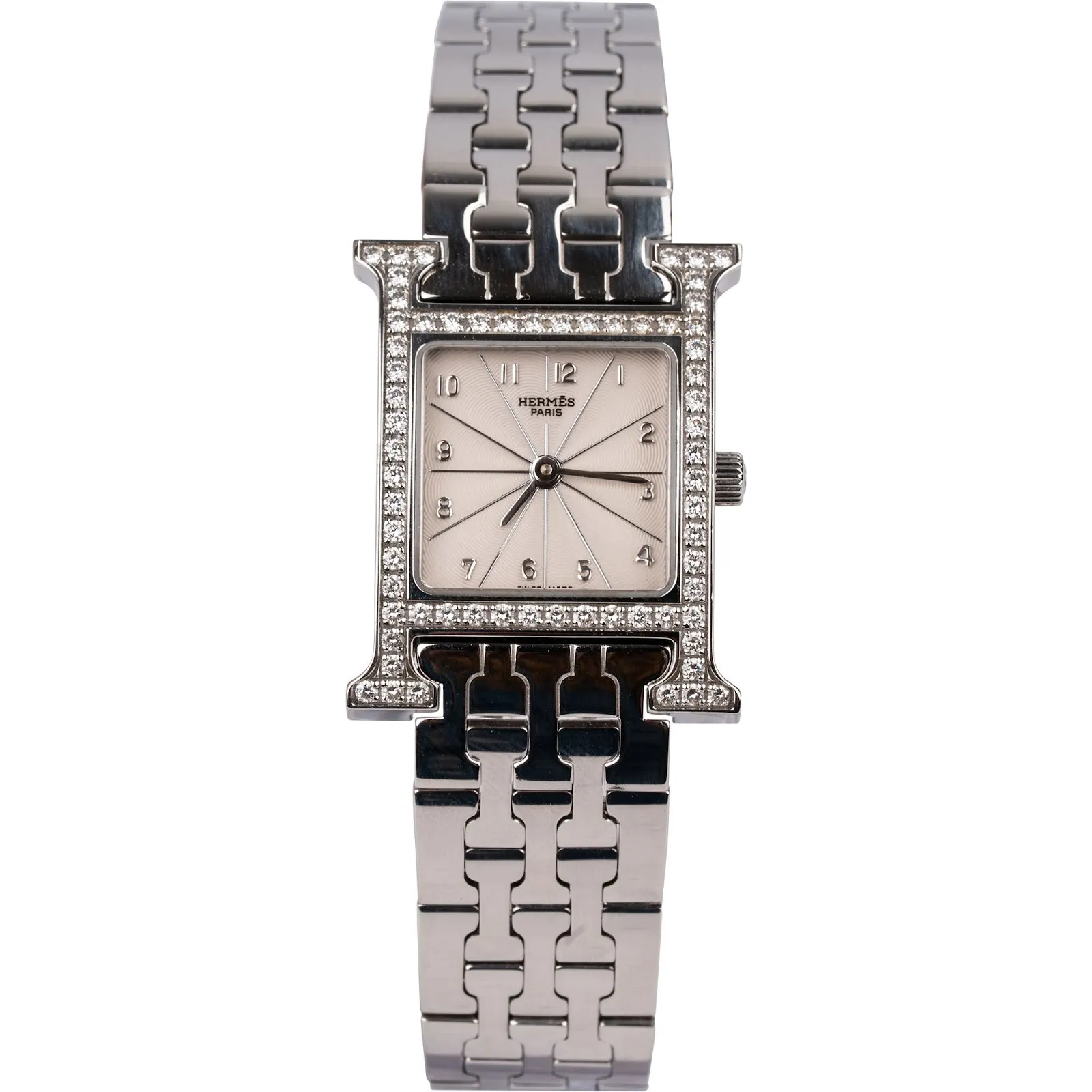 Hermès Silver Tone Heure H PM Diamond HH1.230 Damen Armbanduhr